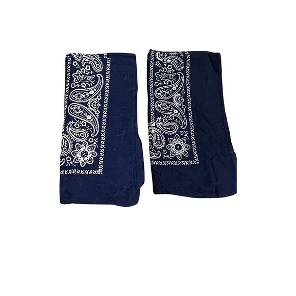 Two (2) Vintage Navy Blue White Paisley Mens 100% Cotton Multi-purpose Bandana - Picture 1 of 2